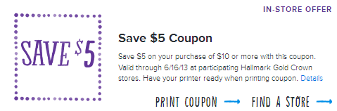 $5/$10 Coupon at Hallmark