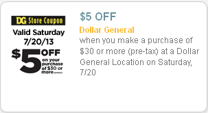 $5/$25 Purchase at Dollar General