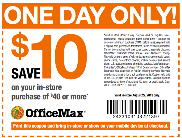 Office Max $10/$40 Coupon