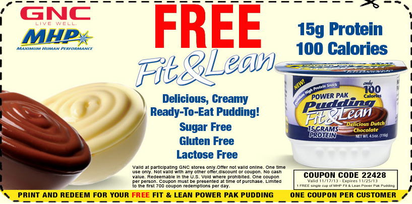 Free Fit & Lean Pudding Coupon for GNC