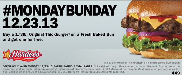 B1G1 Free Hardee’s Thickburger