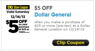 $5 off $25 Dollar General Coupon