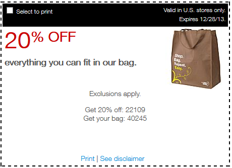 Free Eco Bag at Staples plus 20% off