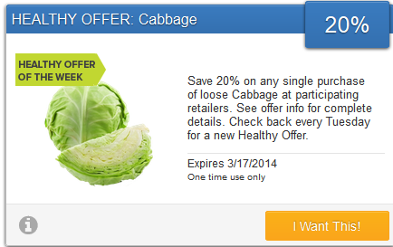 20% off Cabbage with SavingStar